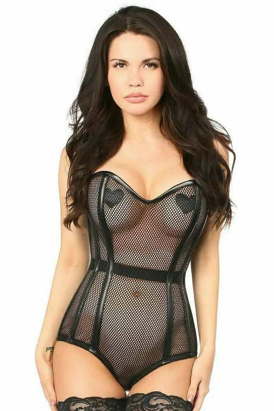 Daisy Corsets Top Drawer Steel Boned Fishnet Corseted Bodysuit - Daisy Corsets - Flyclothing LLC