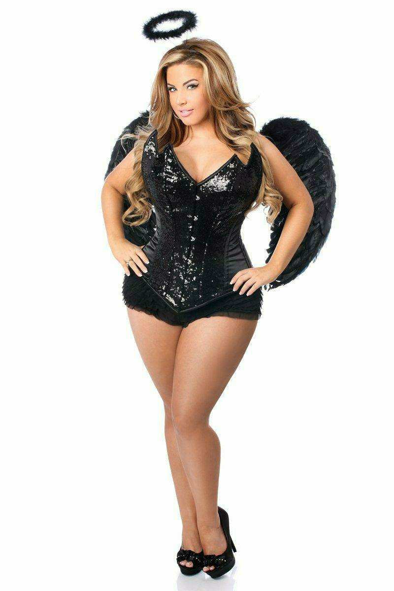 Daisy Corsets Top Drawer 4 PC Sequin Black Angel Corset Costume - Daisy Corsets - Flyclothing LLC