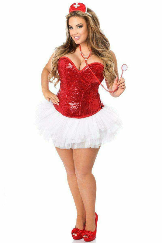 Daisy Corsets Top Drawer 4 PC Sequin Nurse Corset Costume - Daisy Corsets - Flyclothing LLC
