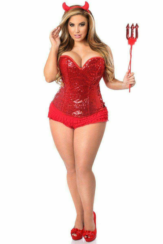 Daisy Corsets Top Drawer 4 PC Sequin Devil Corset Costume - Daisy Corsets - Flyclothing LLC