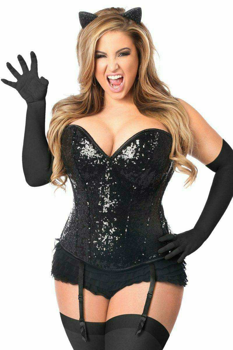 Daisy Corsets Top Drawer 4 PC Sequin Black Cat Corset Costume - Daisy Corsets - Flyclothing LLC