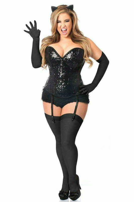 Daisy Corsets Top Drawer 4 PC Sequin Black Cat Corset Costume - Daisy Corsets - Flyclothing LLC