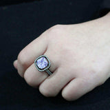 Alamode IP Black Stainless Steel Ring with AAA Grade CZ in Light Amethyst Ring - Alamode - Flyclothing LLC