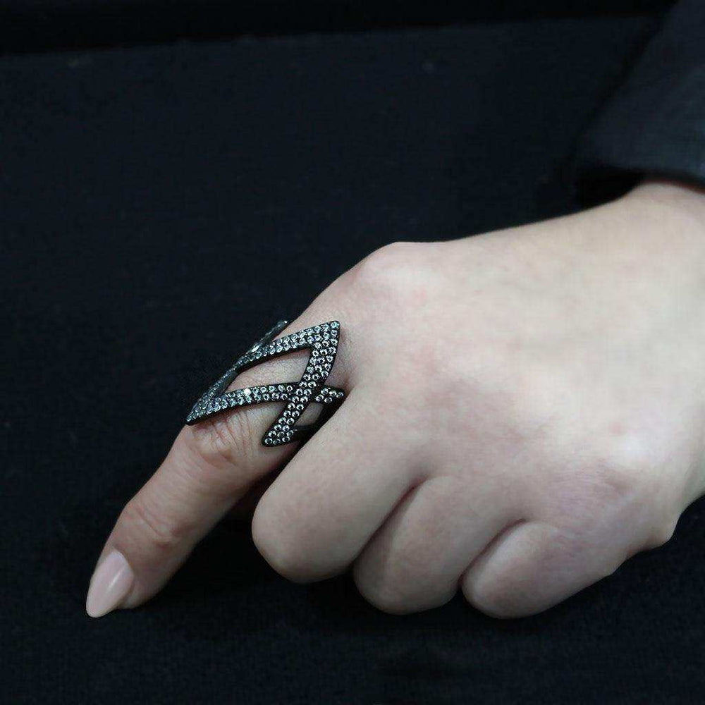 Alamode IP Black Stainless Steel Ring with AAA Grade CZ in Clear Ring - Alamode - Flyclothing LLC