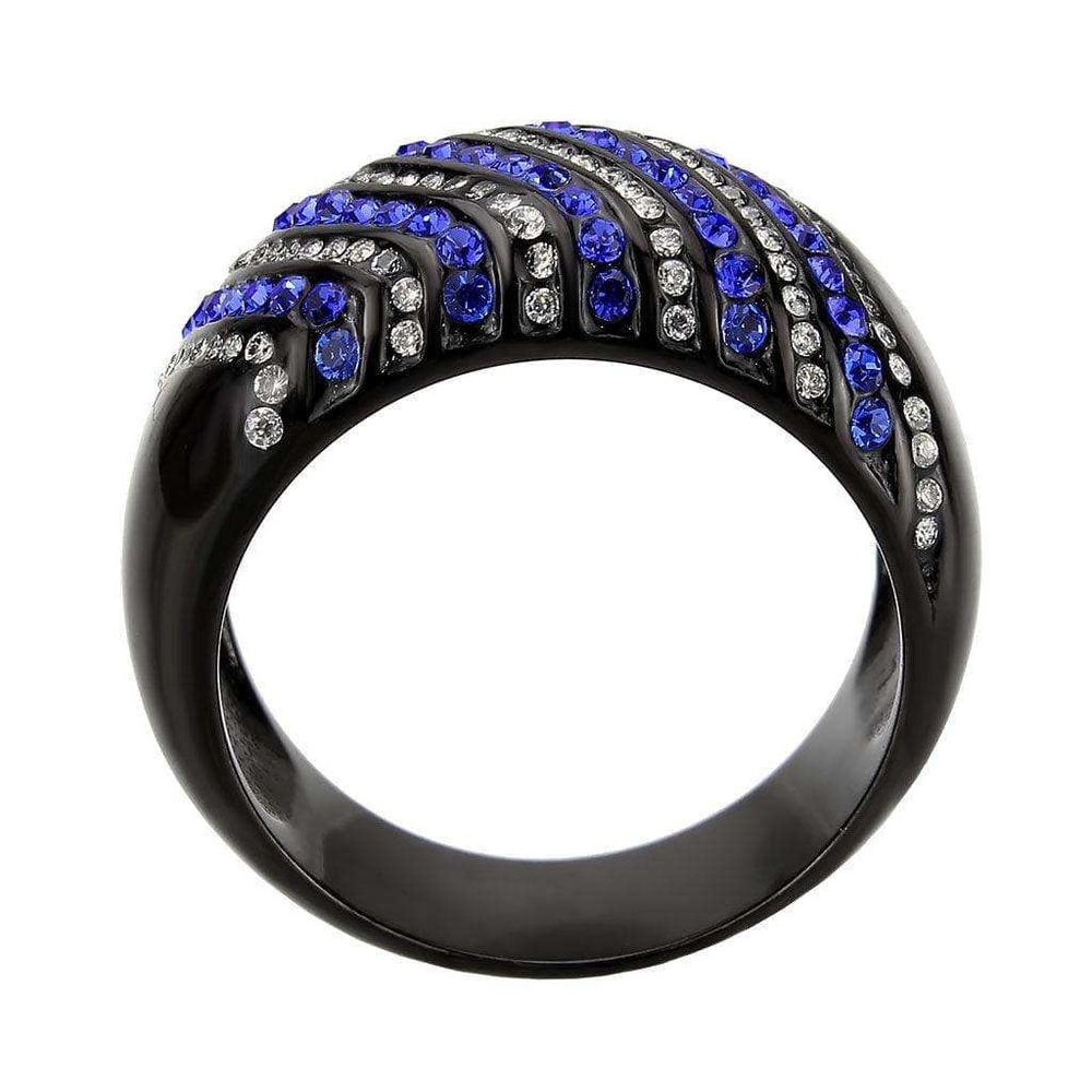 Alamode IP Black Stainless Steel Ring with AAA Grade CZ in Blue Ring - Alamode - Flyclothing LLC