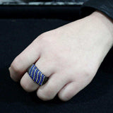 Alamode IP Black Stainless Steel Ring with AAA Grade CZ in Blue Ring - Alamode - Flyclothing LLC