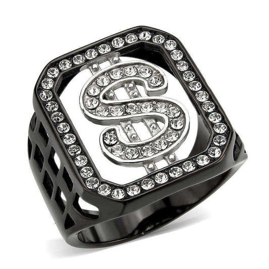 Alamode Two Tone IP Black (Ion Plating) Stainless Steel Ring with Top Grade Crystal in Clear - Alamode - Flyclothing LLC