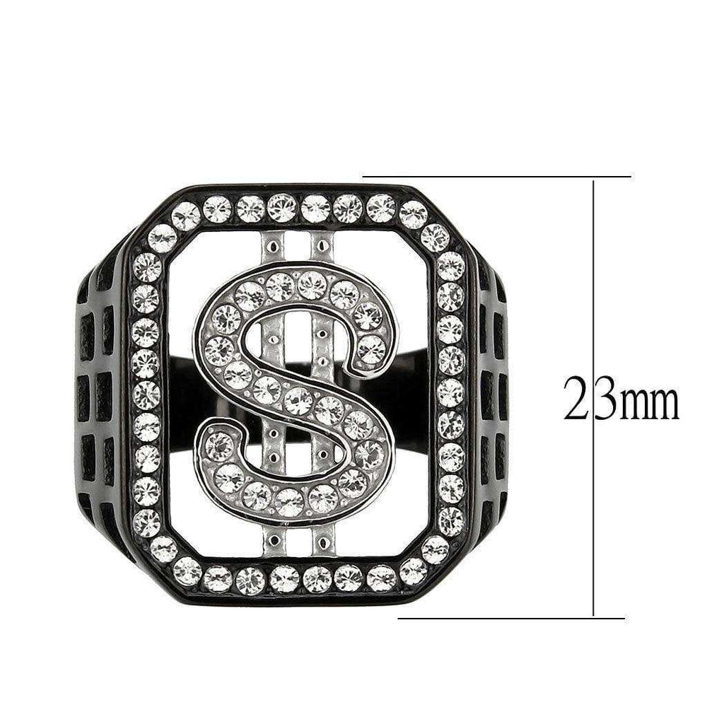 Alamode Two Tone IP Black (Ion Plating) Stainless Steel Ring with Top Grade Crystal in Clear - Alamode - Flyclothing LLC