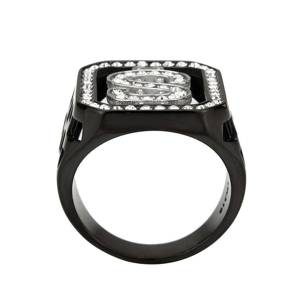 Alamode Two Tone IP Black (Ion Plating) Stainless Steel Ring with Top Grade Crystal in Clear - Alamode - Flyclothing LLC