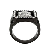 Alamode Two Tone IP Black (Ion Plating) Stainless Steel Ring with Top Grade Crystal in Clear - Alamode - Flyclothing LLC