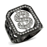 Alamode Two Tone IP Black (Ion Plating) Stainless Steel Ring with Top Grade Crystal in Clear - Alamode - Flyclothing LLC