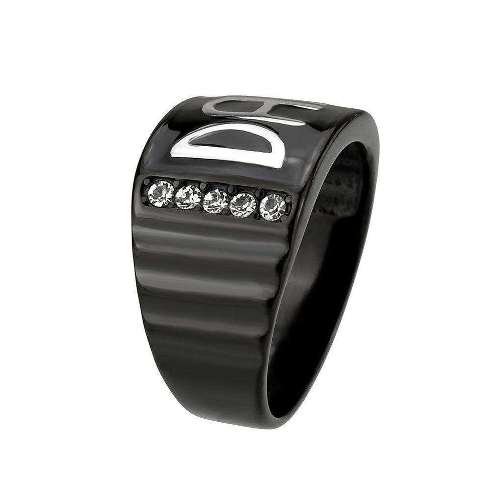 Alamode Two Tone IP Black (Ion Plating) Stainless Steel Ring with Top Grade Crystal in Clear - Alamode - Flyclothing LLC
