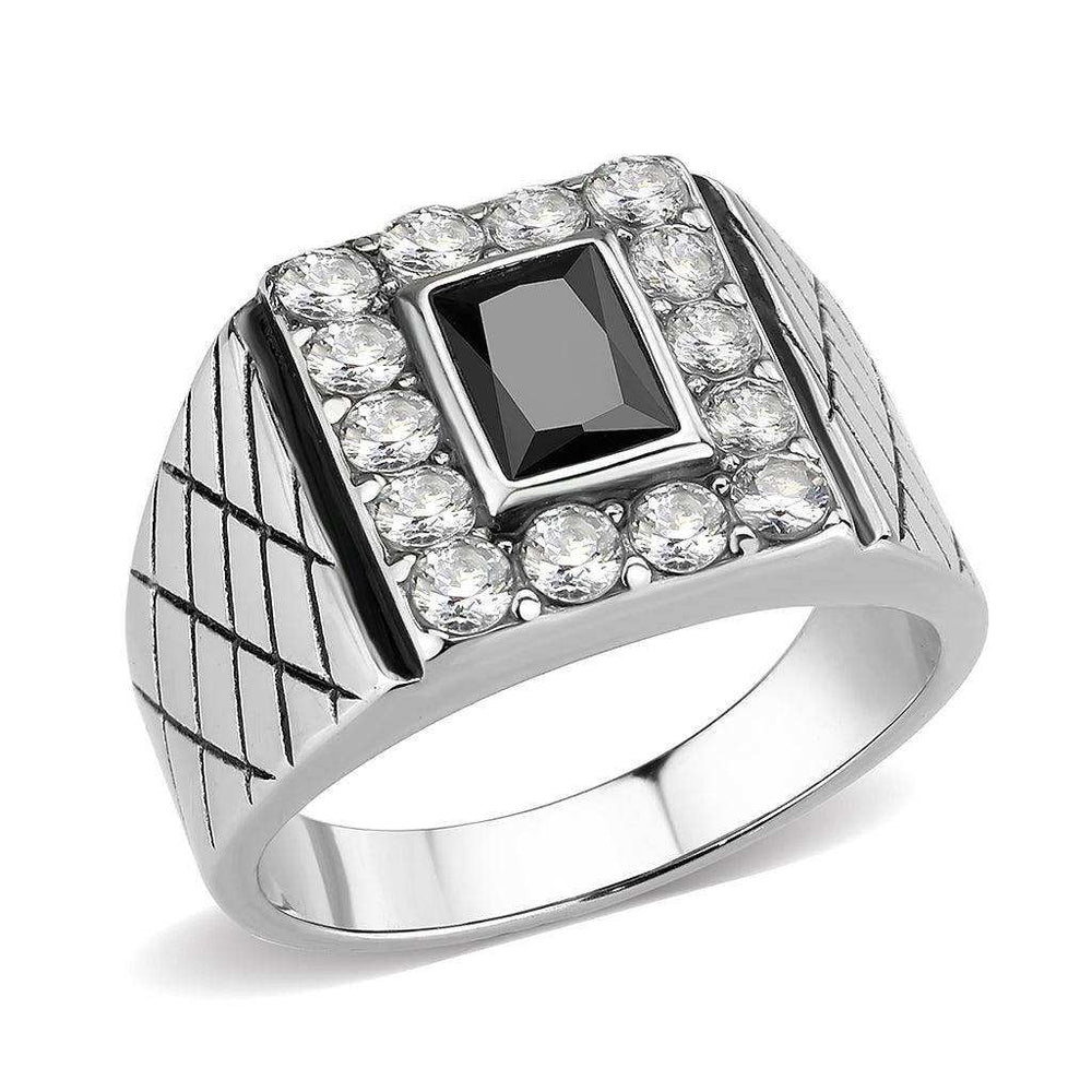Alamode High polished (no plating) Stainless Steel Ring with AAA Grade CZ in Jet - Alamode - Flyclothing LLC