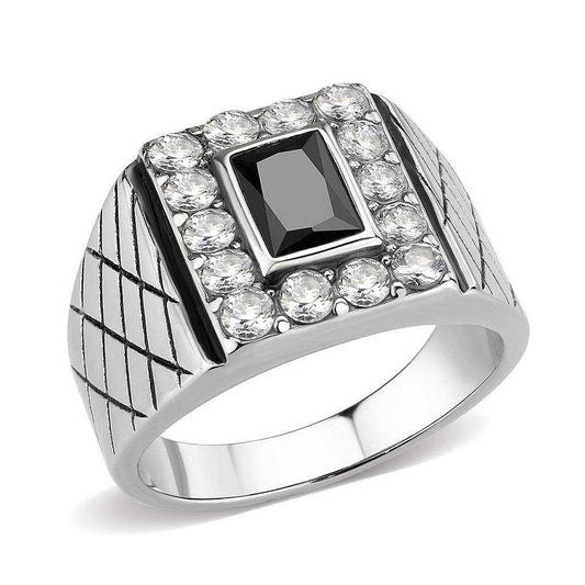 Alamode High polished (no plating) Stainless Steel Ring with AAA Grade CZ in Jet - Alamode - Flyclothing LLC