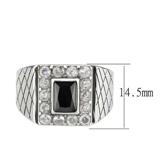 Alamode High polished (no plating) Stainless Steel Ring with AAA Grade CZ in Jet - Alamode - Flyclothing LLC