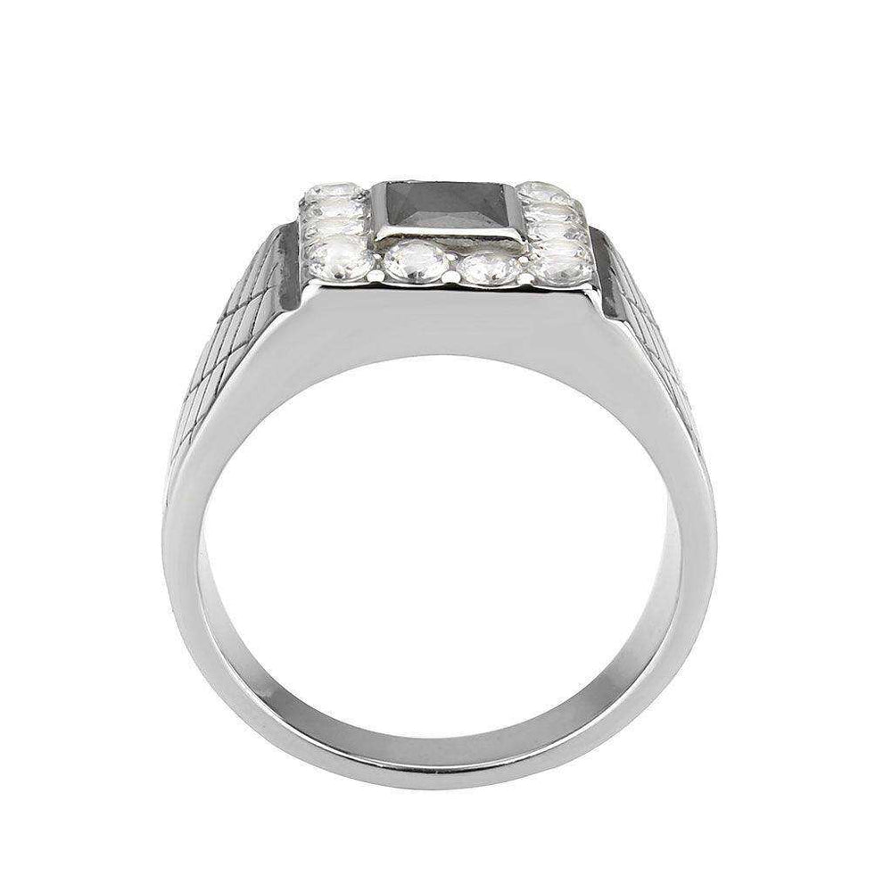 Alamode High polished (no plating) Stainless Steel Ring with AAA Grade CZ in Jet - Alamode - Flyclothing LLC