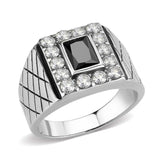 Alamode High polished (no plating) Stainless Steel Ring with AAA Grade CZ in Jet - Alamode - Flyclothing LLC