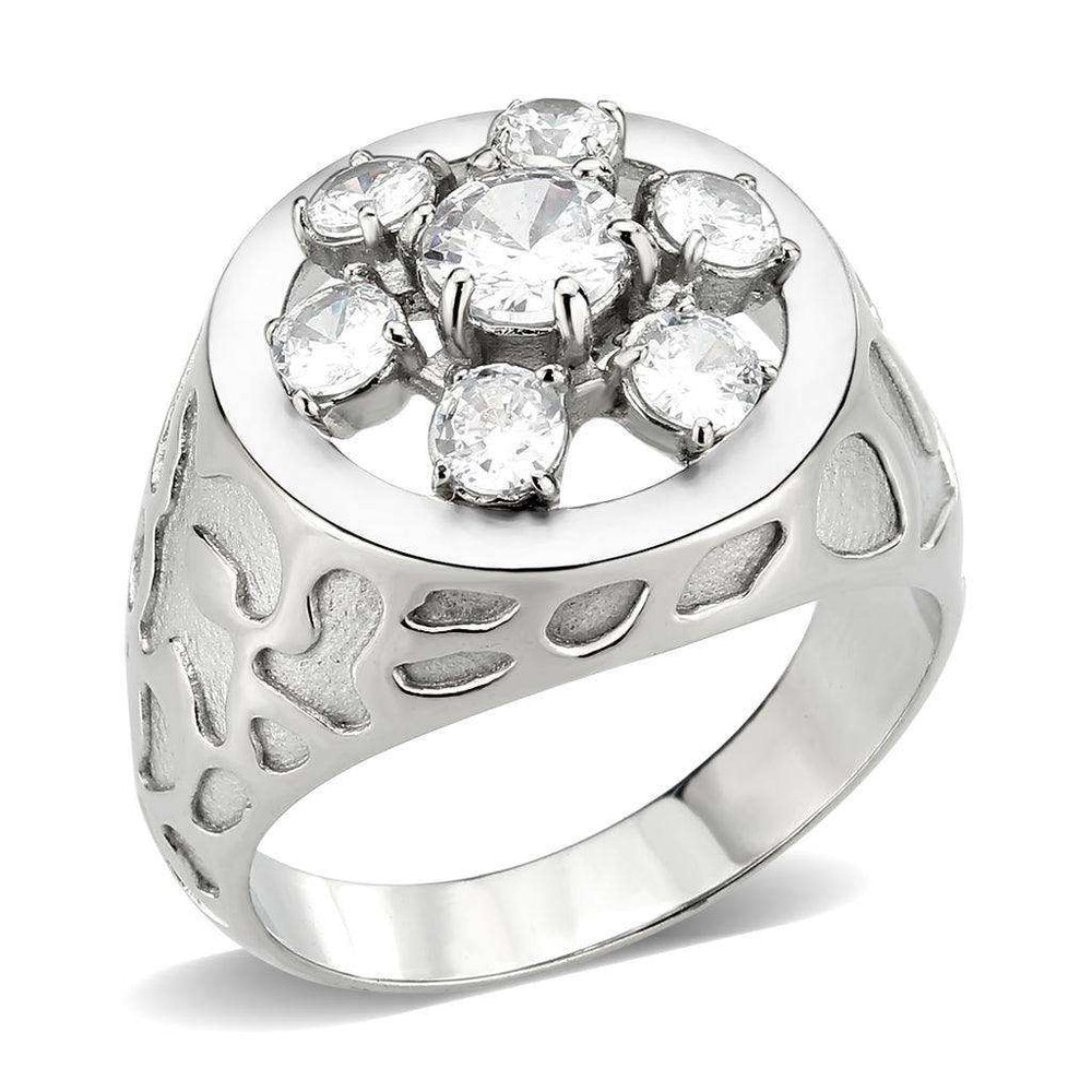 Alamode High polished (no plating) Stainless Steel Ring with AAA Grade CZ in Clear - Alamode - Flyclothing LLC