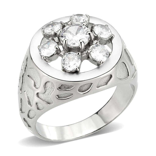 Alamode High polished (no plating) Stainless Steel Ring with AAA Grade CZ in Clear - Alamode - Flyclothing LLC