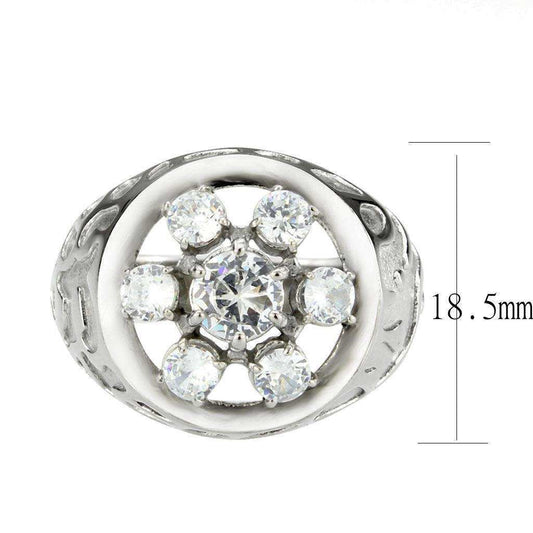 Alamode High polished (no plating) Stainless Steel Ring with AAA Grade CZ in Clear - Alamode - Flyclothing LLC
