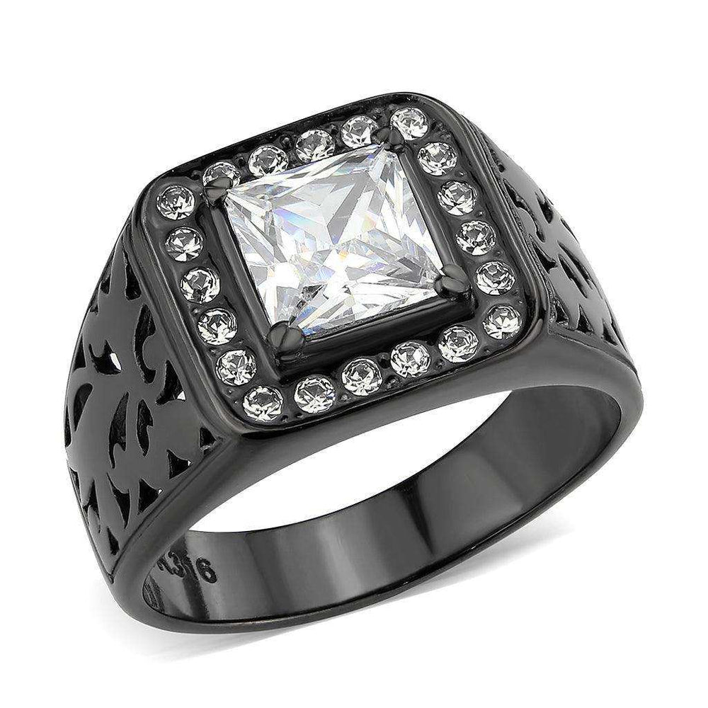 Alamode IP Black (Ion Plating) Stainless Steel Ring with AAA Grade CZ in Clear - Alamode - Flyclothing LLC