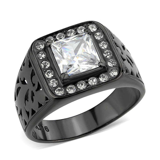 Alamode IP Black (Ion Plating) Stainless Steel Ring with AAA Grade CZ in Clear - Alamode - Flyclothing LLC