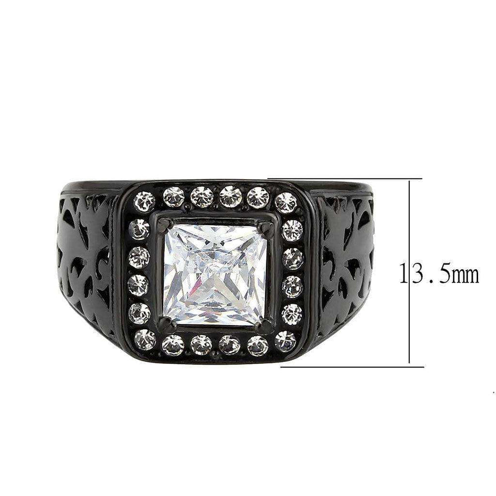 Alamode IP Black (Ion Plating) Stainless Steel Ring with AAA Grade CZ in Clear - Alamode - Flyclothing LLC