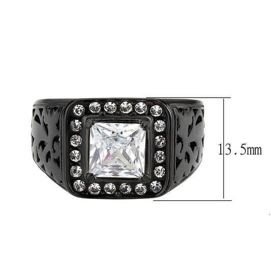 Alamode IP Black (Ion Plating) Stainless Steel Ring with AAA Grade CZ in Clear - Alamode - Flyclothing LLC