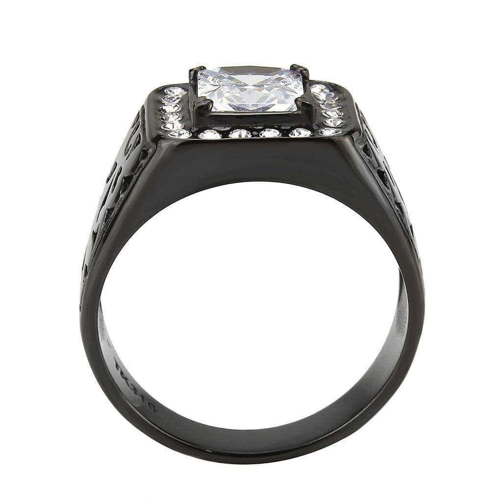 Alamode IP Black (Ion Plating) Stainless Steel Ring with AAA Grade CZ in Clear - Alamode - Flyclothing LLC