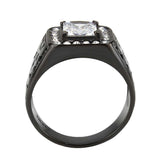 Alamode IP Black (Ion Plating) Stainless Steel Ring with AAA Grade CZ in Clear - Alamode - Flyclothing LLC