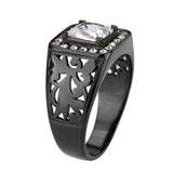 Alamode IP Black (Ion Plating) Stainless Steel Ring with AAA Grade CZ in Clear - Alamode - Flyclothing LLC
