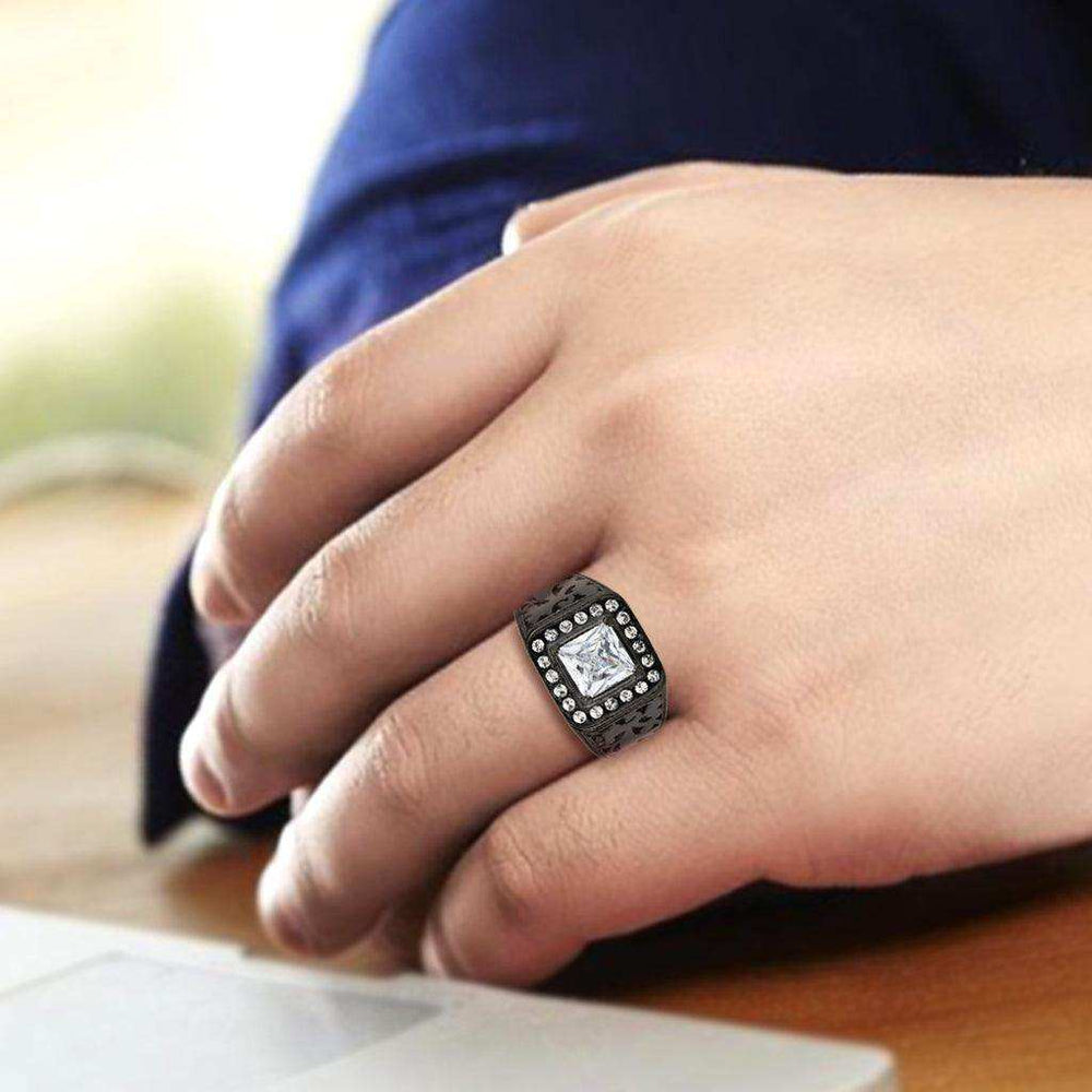 Alamode IP Black (Ion Plating) Stainless Steel Ring with AAA Grade CZ in Clear - Alamode - Flyclothing LLC