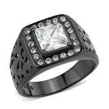 Alamode IP Black (Ion Plating) Stainless Steel Ring with AAA Grade CZ in Clear - Alamode - Flyclothing LLC