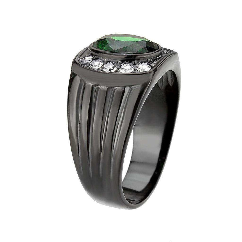 Alamode IP Black (Ion Plating) Stainless Steel Ring with Synthetic in Emerald - Alamode - Flyclothing LLC