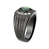 Alamode IP Black (Ion Plating) Stainless Steel Ring with Synthetic in Emerald - Alamode - Flyclothing LLC