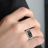 Alamode High polished (no plating) Stainless Steel Ring with Epoxy in Jet - Alamode - Flyclothing LLC