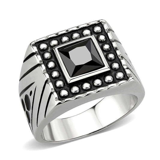 Alamode High polished (no plating) Stainless Steel Ring with AAA Grade CZ in Jet - Alamode - Flyclothing LLC