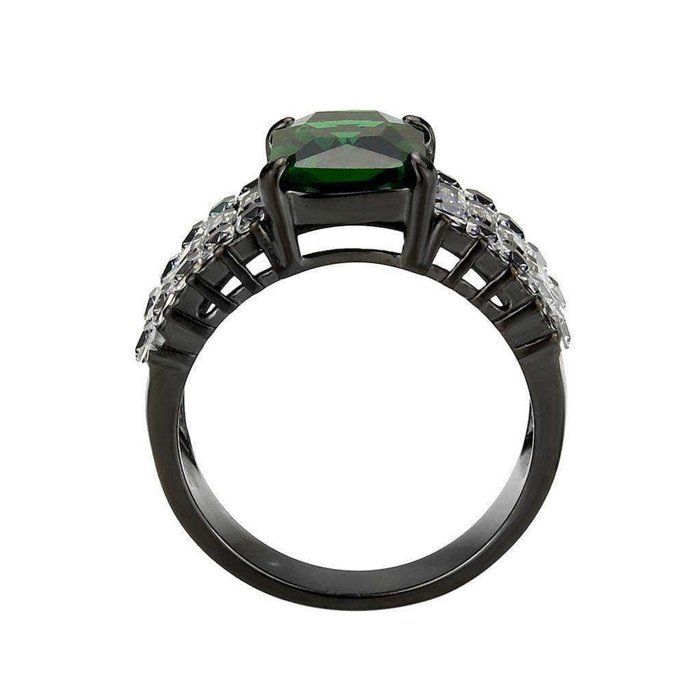 Alamode IP Black (Ion Plating) Stainless Steel Ring with Synthetic in Emerald - Alamode - Flyclothing LLC