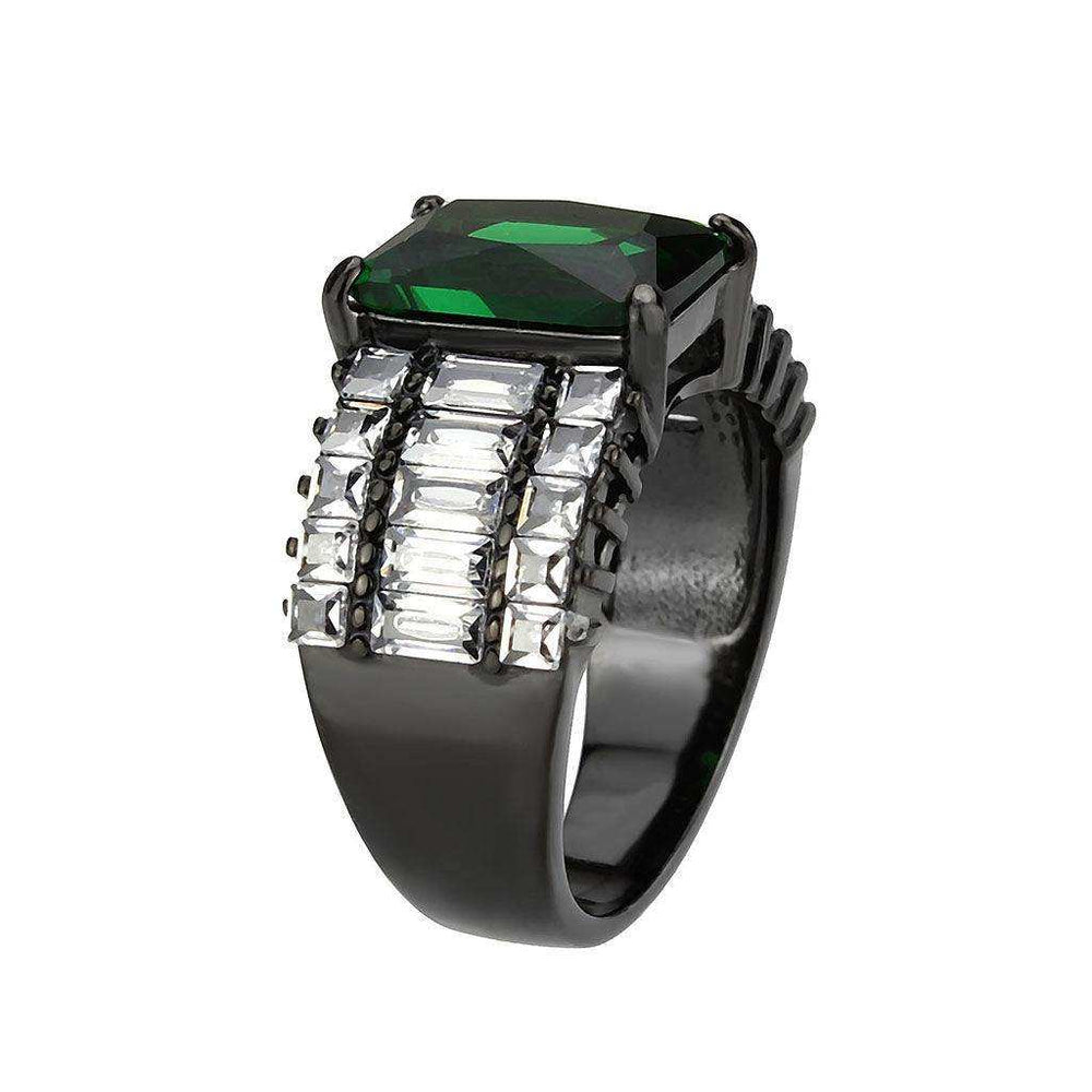 Alamode IP Black (Ion Plating) Stainless Steel Ring with Synthetic in Emerald - Alamode - Flyclothing LLC