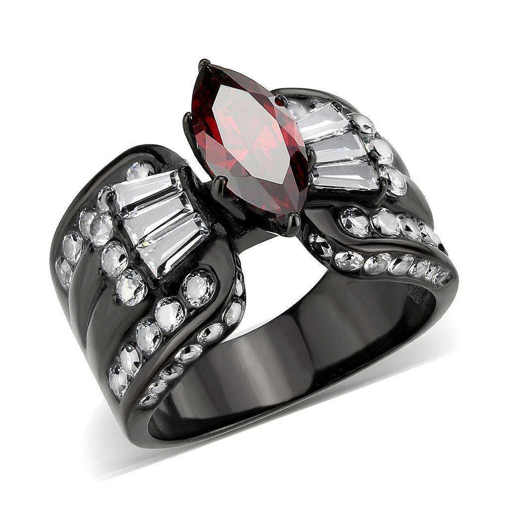 Alamode IP Black (Ion Plating) Stainless Steel Ring with AAA Grade CZ in Garnet - Alamode - Flyclothing LLC