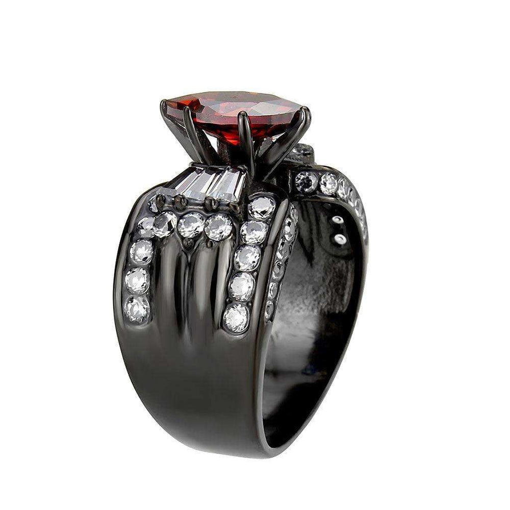 Alamode IP Black (Ion Plating) Stainless Steel Ring with AAA Grade CZ in Garnet - Alamode - Flyclothing LLC