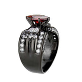 Alamode IP Black (Ion Plating) Stainless Steel Ring with AAA Grade CZ in Garnet - Alamode - Flyclothing LLC