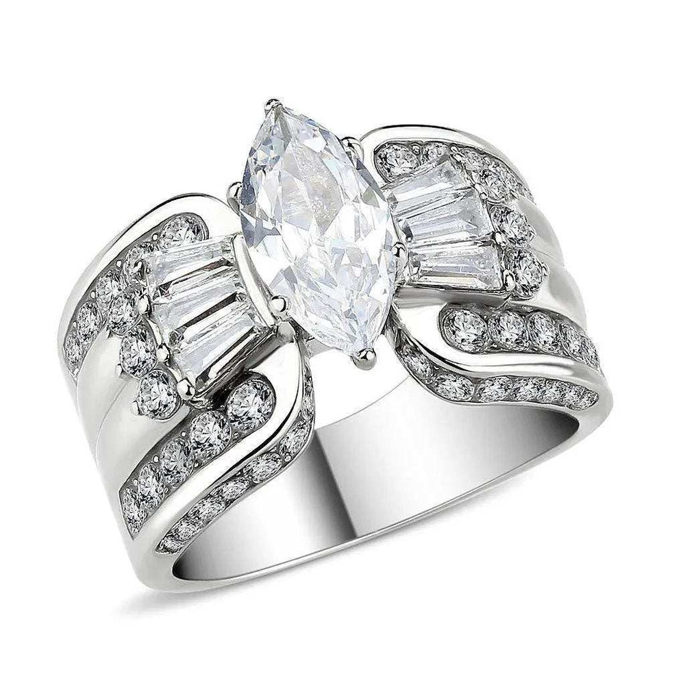 Alamode High polished (no plating) Stainless Steel Ring with AAA Grade CZ in Clear - Alamode - Flyclothing LLC