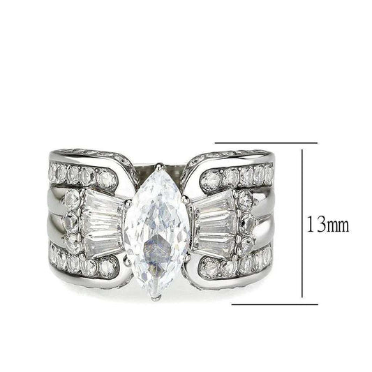 Alamode High polished (no plating) Stainless Steel Ring with AAA Grade CZ in Clear - Alamode - Flyclothing LLC