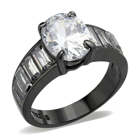 Alamode IP Black (Ion Plating) Stainless Steel Ring with AAA Grade CZ in Clear - Alamode - Flyclothing LLC