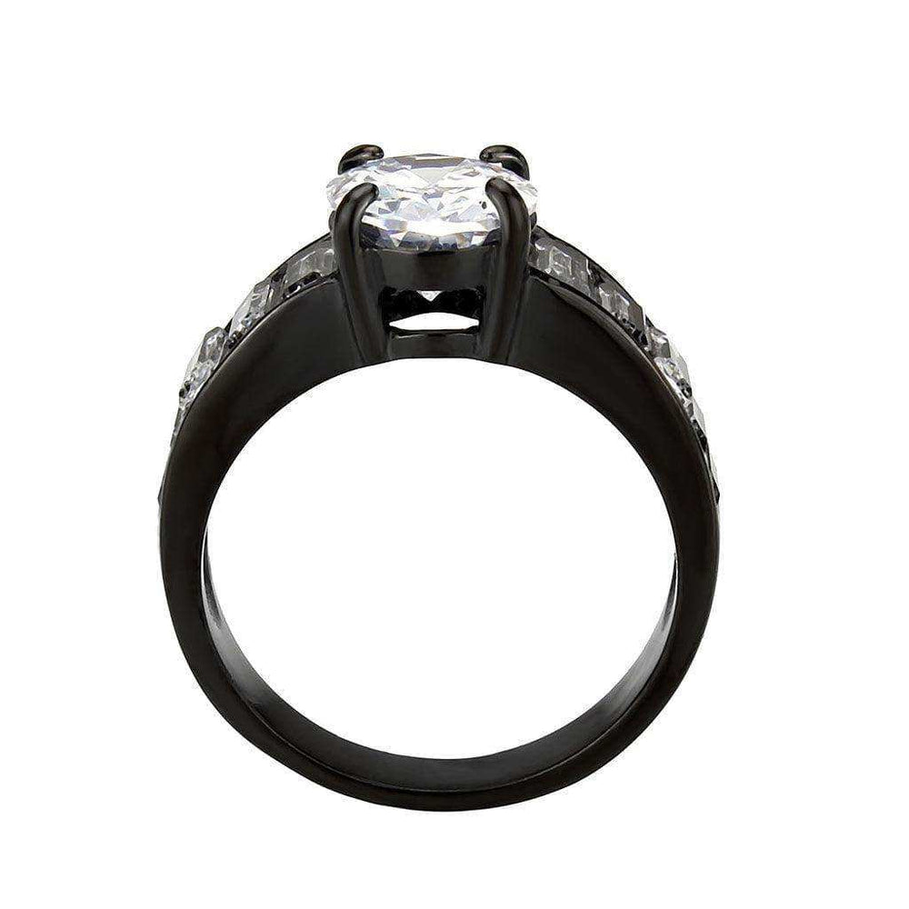Alamode IP Black (Ion Plating) Stainless Steel Ring with AAA Grade CZ in Clear - Alamode - Flyclothing LLC