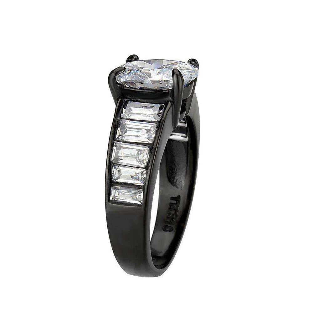 Alamode IP Black (Ion Plating) Stainless Steel Ring with AAA Grade CZ in Clear - Alamode - Flyclothing LLC