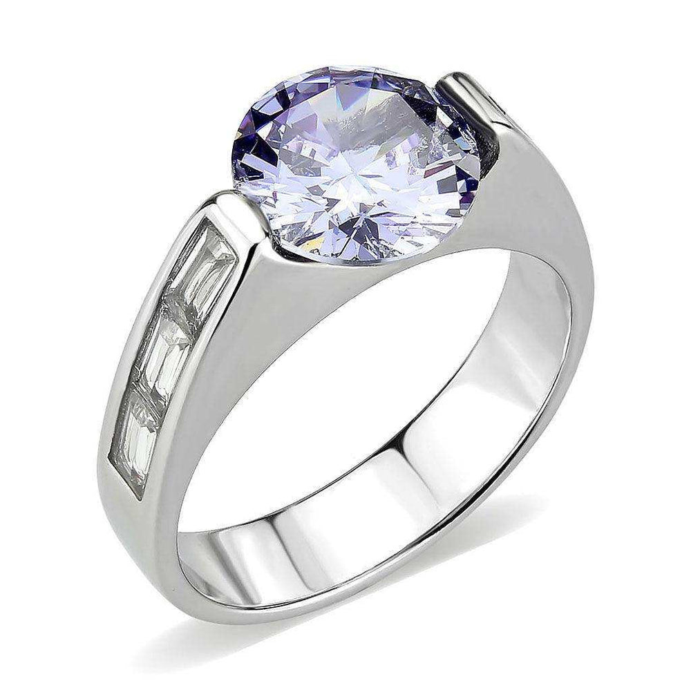 Alamode High polished (no plating) Stainless Steel Ring with AAA Grade CZ in LightAmethyst - Alamode - Flyclothing LLC