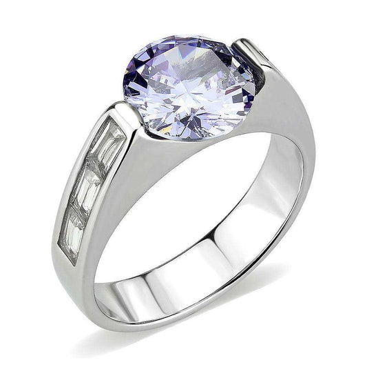 Alamode High polished (no plating) Stainless Steel Ring with AAA Grade CZ in LightAmethyst - Alamode - Flyclothing LLC