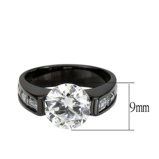 Alamode IP Black (Ion Plating) Stainless Steel Ring with AAA Grade CZ in Clear - Alamode - Flyclothing LLC